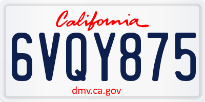 CA license plate 6VQY875