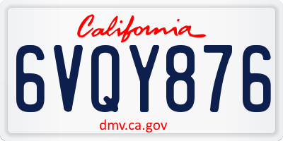 CA license plate 6VQY876