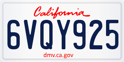 CA license plate 6VQY925
