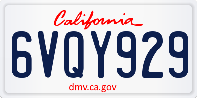 CA license plate 6VQY929