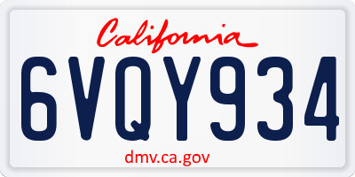 CA license plate 6VQY934