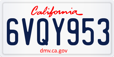 CA license plate 6VQY953