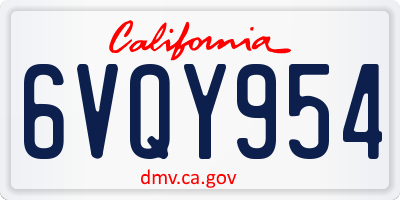 CA license plate 6VQY954