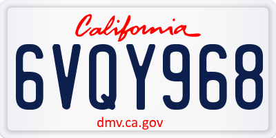 CA license plate 6VQY968
