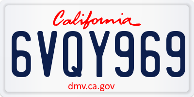 CA license plate 6VQY969
