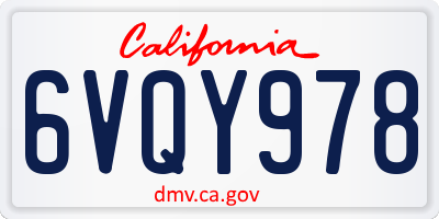 CA license plate 6VQY978