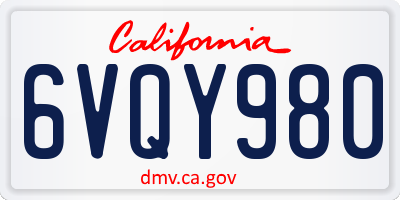 CA license plate 6VQY980