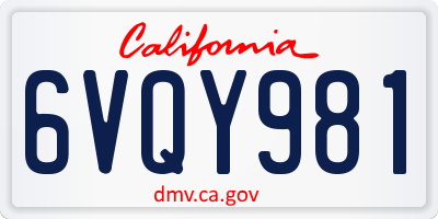 CA license plate 6VQY981