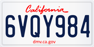 CA license plate 6VQY984