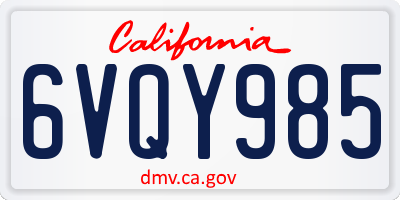 CA license plate 6VQY985