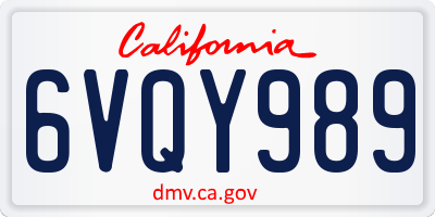 CA license plate 6VQY989