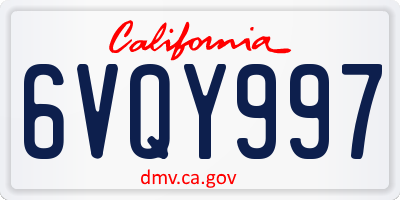 CA license plate 6VQY997