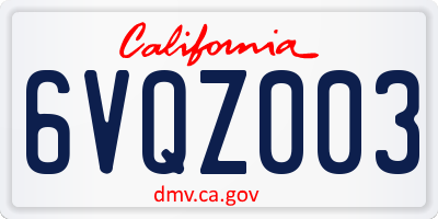 CA license plate 6VQZ003