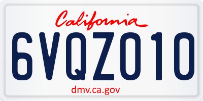 CA license plate 6VQZ010