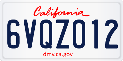 CA license plate 6VQZ012
