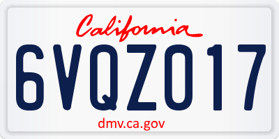 CA license plate 6VQZ017
