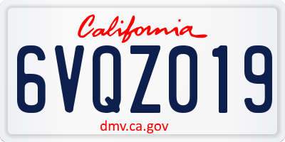 CA license plate 6VQZ019