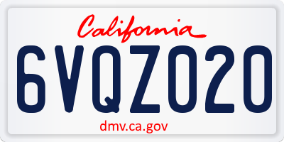 CA license plate 6VQZ020