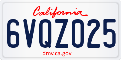 CA license plate 6VQZ025