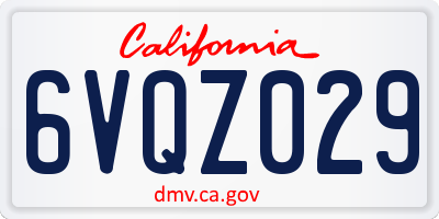 CA license plate 6VQZ029