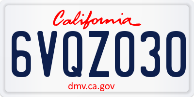 CA license plate 6VQZ030