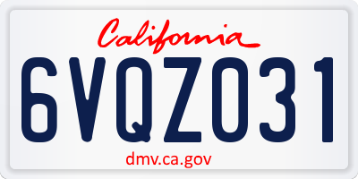 CA license plate 6VQZ031