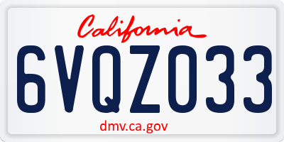 CA license plate 6VQZ033