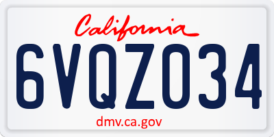 CA license plate 6VQZ034