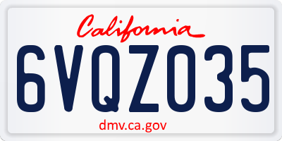 CA license plate 6VQZ035