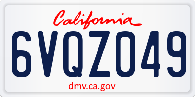 CA license plate 6VQZ049