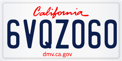 CA license plate 6VQZ060