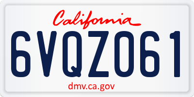 CA license plate 6VQZ061