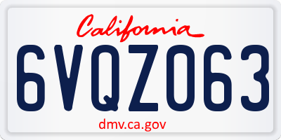 CA license plate 6VQZ063