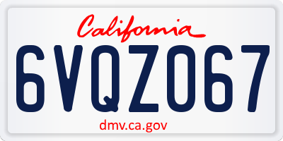 CA license plate 6VQZ067