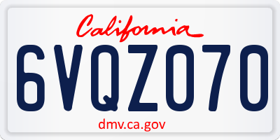 CA license plate 6VQZ070