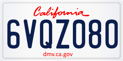 CA license plate 6VQZ080