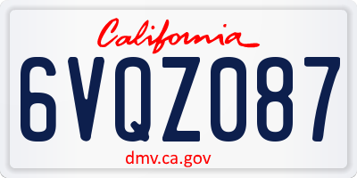 CA license plate 6VQZ087