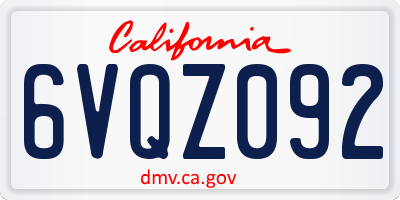 CA license plate 6VQZ092