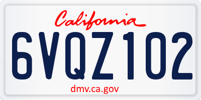 CA license plate 6VQZ102