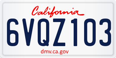 CA license plate 6VQZ103