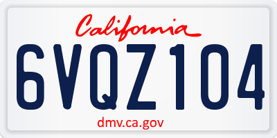 CA license plate 6VQZ104