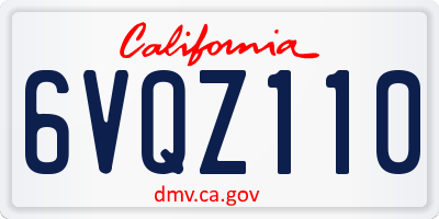 CA license plate 6VQZ110