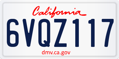 CA license plate 6VQZ117
