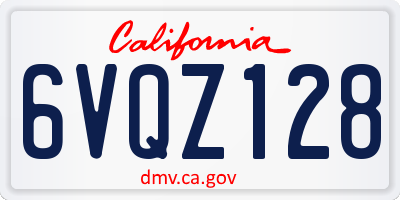 CA license plate 6VQZ128