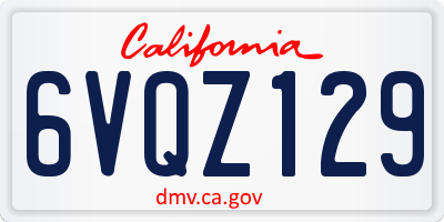 CA license plate 6VQZ129