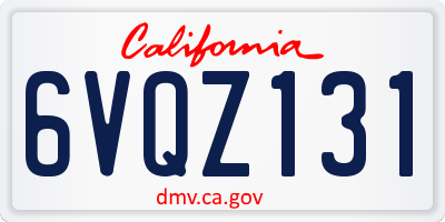 CA license plate 6VQZ131