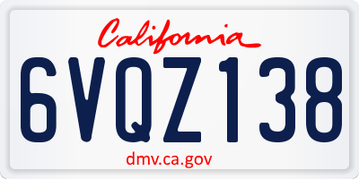 CA license plate 6VQZ138