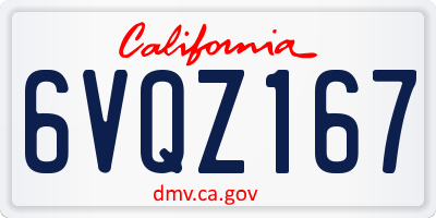 CA license plate 6VQZ167
