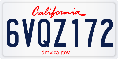 CA license plate 6VQZ172
