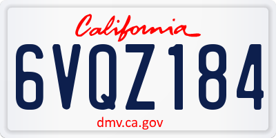 CA license plate 6VQZ184